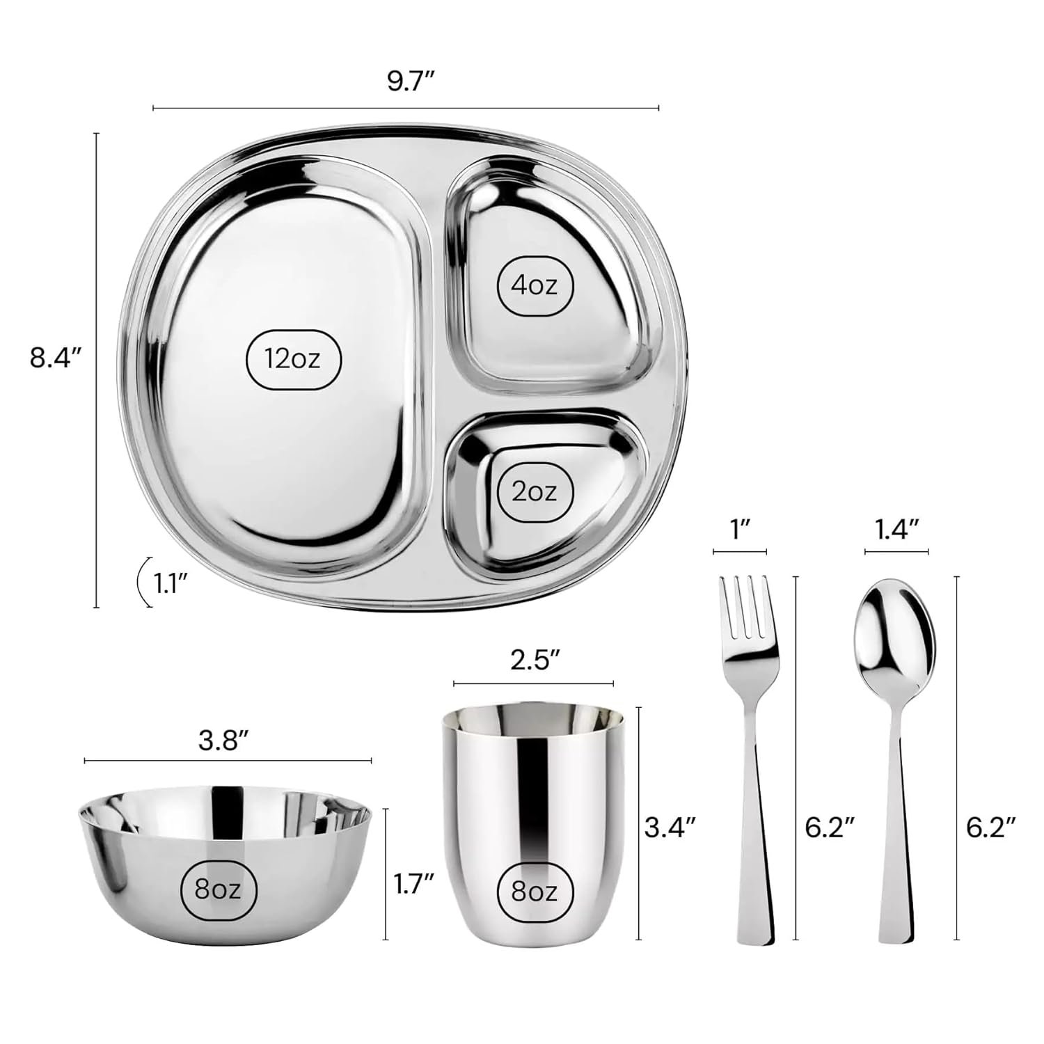 Ahimsa Stainless Steel Kids Dinnerware Set, Pediatrician Designed, 5 Piece Toddler Plates and Bowls Set, Stainless Steel Divided Plate, Cup and Kids Utensils - Image 7