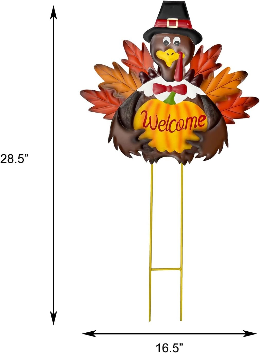 Metal Turkey Fall Harvest Outdoor Yard Stakes, Thanksgiving Turkey Pumpkin Yard Welcome Sign with Stake Outdoor Decoration - Image 4