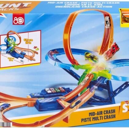 Hot Wheels Toy Car Track Set, Stunt Track Mid-Air Crash with 1:64 Scale Die-Cast Toy Car, Motorized Booster for Non-Stop Stunting & Racing