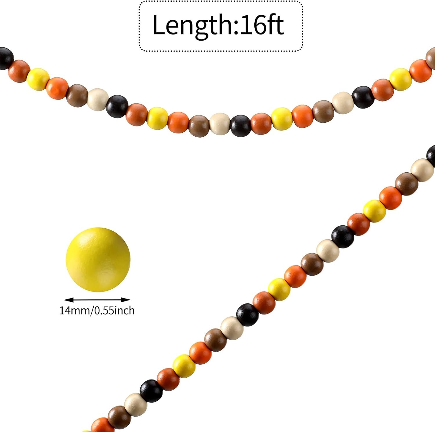 Hicarer 16 ft Thanksgiving Wooden Bead Garland 350 Pcs Black Orange White Wood Bead Thanksgiving Tiered Tray Decor Fall Boho Garland for Mantle Shelf Wall Hanging Rustic Farmhouse - Image 2