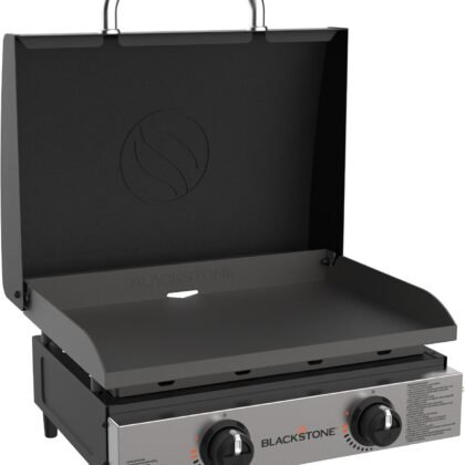 Blackstone 1813 Original 22” Tabletop Griddle with Hood and Stainless Steel Front Plate, Powder Coated Steel, Black