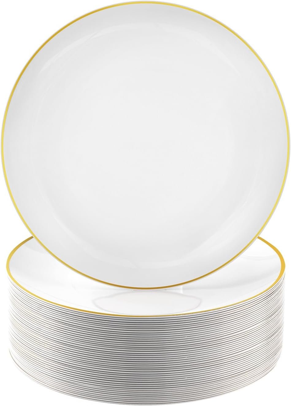 100 PCS Gold and White Plastic Plates, 7 inch White Disposable Plates for Party, Plastic Dessert/Salad Plates