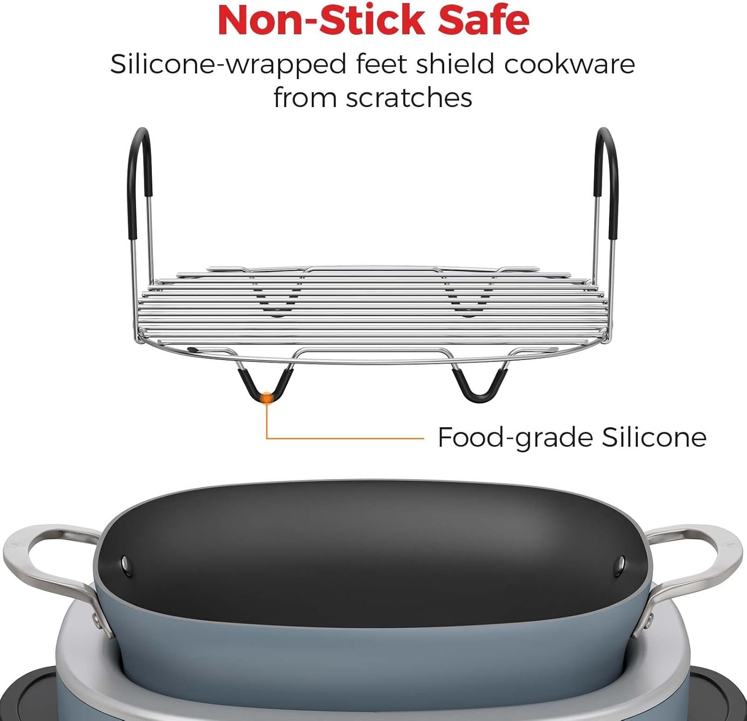 Goldlion Steam and Roast Rack Compatible with Ninja Crockpot Slow Cooker - Stainless Steel Roasting Rack with Silicone-Protected Feet & Handles - Accessories for Ninja Foodi Possiblecooker - Image 2