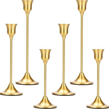 2 Sets(6 Pcs) Candle Stick Holders， Brass Gold Metal Taper Candle Holders, Vintage Modern Decorative Centerpiece Candlestick Holders for Table Mantel Wedding Housewarming Gift