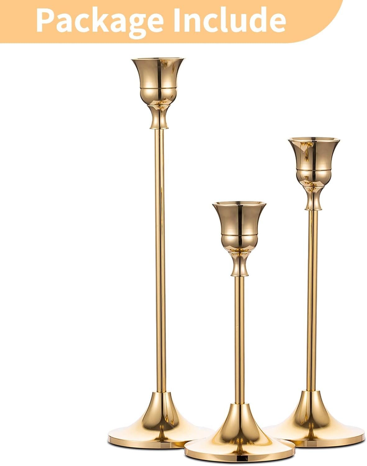 Candlestick Holders Taper Candle Holders, Set of 3 Candle Stick Holders Set, Brass Gold Candlestick Holder Set, Vintage Modern Decorative Centerpiece for Table Mantel Wedding Housewarming Gift - Image 7
