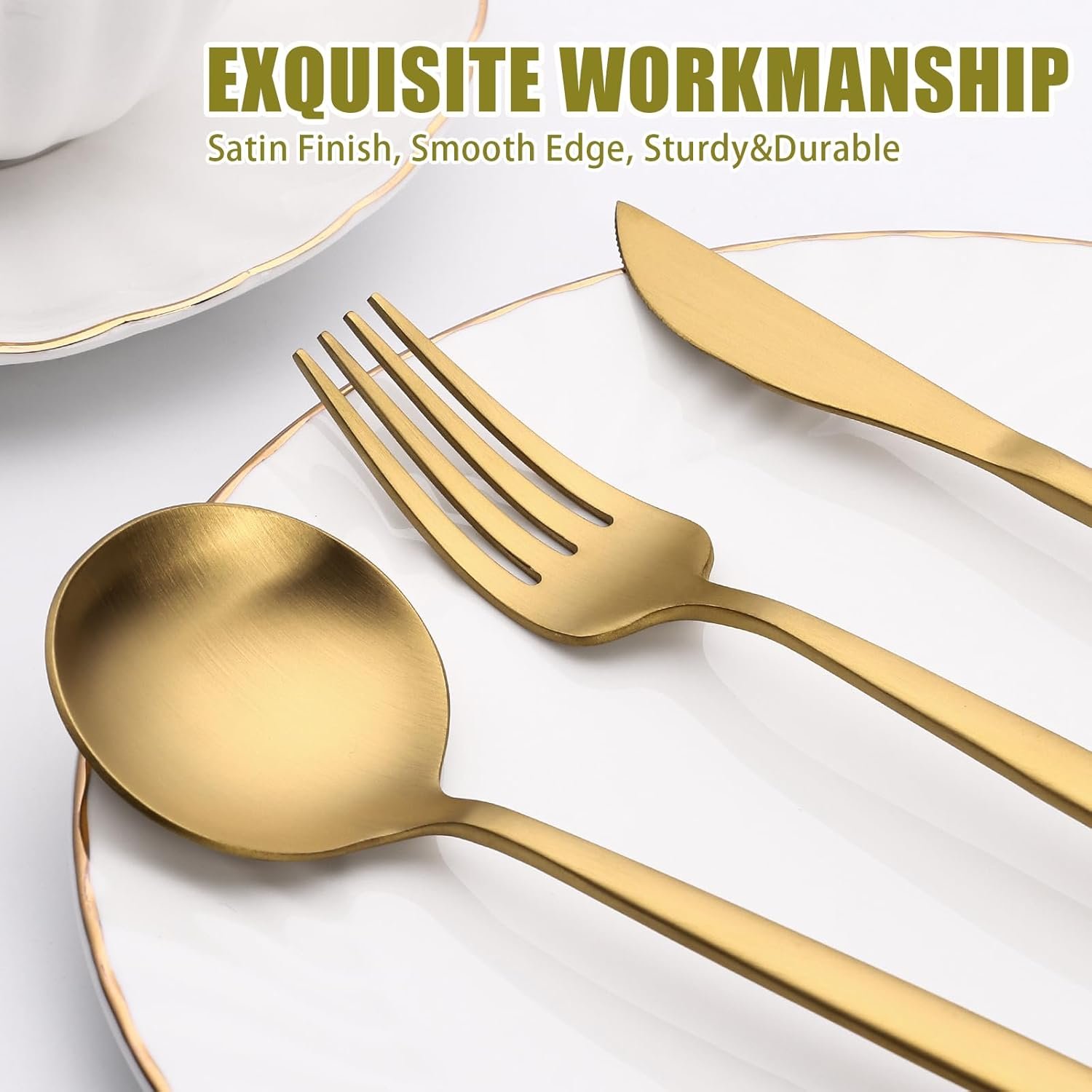 40 Piece Gold Silverware Set for 8, Terlulu Stainless Steel Flatware Set, Gold Cutlery Set Utensils Set, Tableware Include Forks Knives Spoons for Home Kitchen Restaurant Wedding, Satin Finish - Image 3
