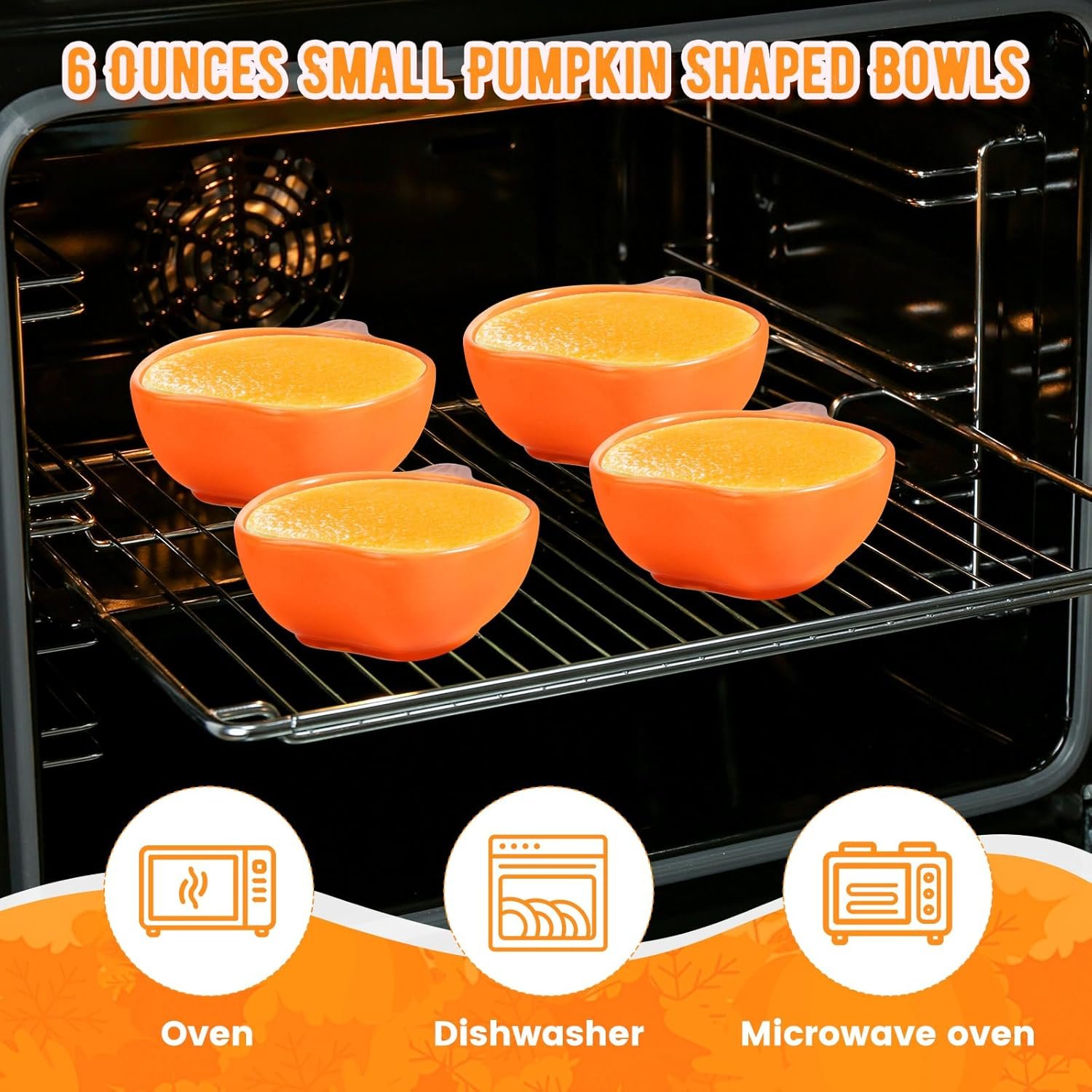 12 Pack Ceramic Pumpkin Bowls, 6 oz Small Fall Ramekins, Pumpkin Shaped Dishes for Halloween Thanksgiving Candy Snack Dip Sauce, Orange Mini Bowls for Autumn Party Decor - Image 4