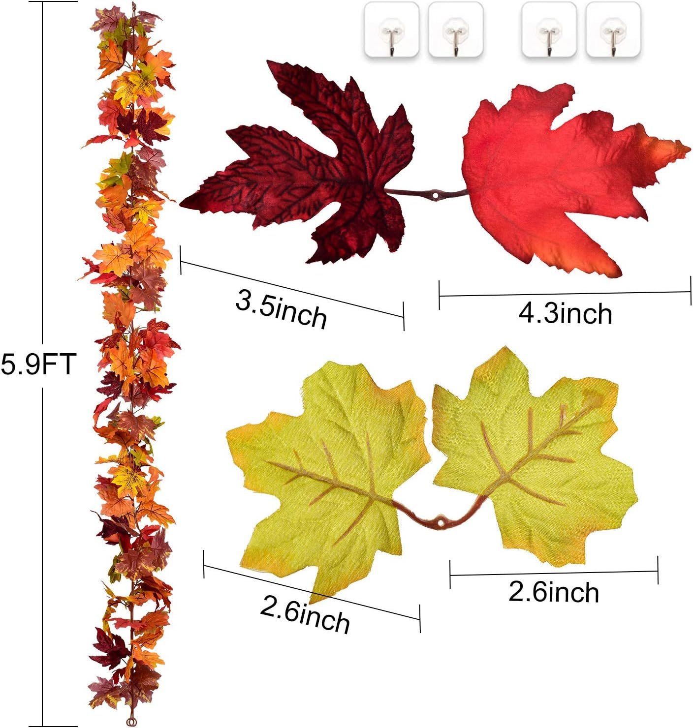 DearHouse 2 Pack Fall Garland Maple Leaf, 5.9Ft/Piece 7 Colors Hanging Vine Garland Artificial Autumn Foliage Garland Thanksgiving Decor for Home Wedding Fireplace Party Christmas - Image 3