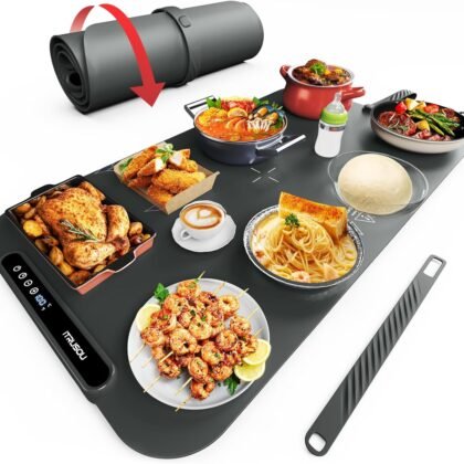 Food Warming Mat, iTRUSOU 27.5x16'' Electric Warming Tray with 7 Temp-Settings, 1-99h Flexible Timer, Switchable °F/°C, Rollable Food Warmer Keep Food Warm at Buffet, Party, Sabbath, Daily Use