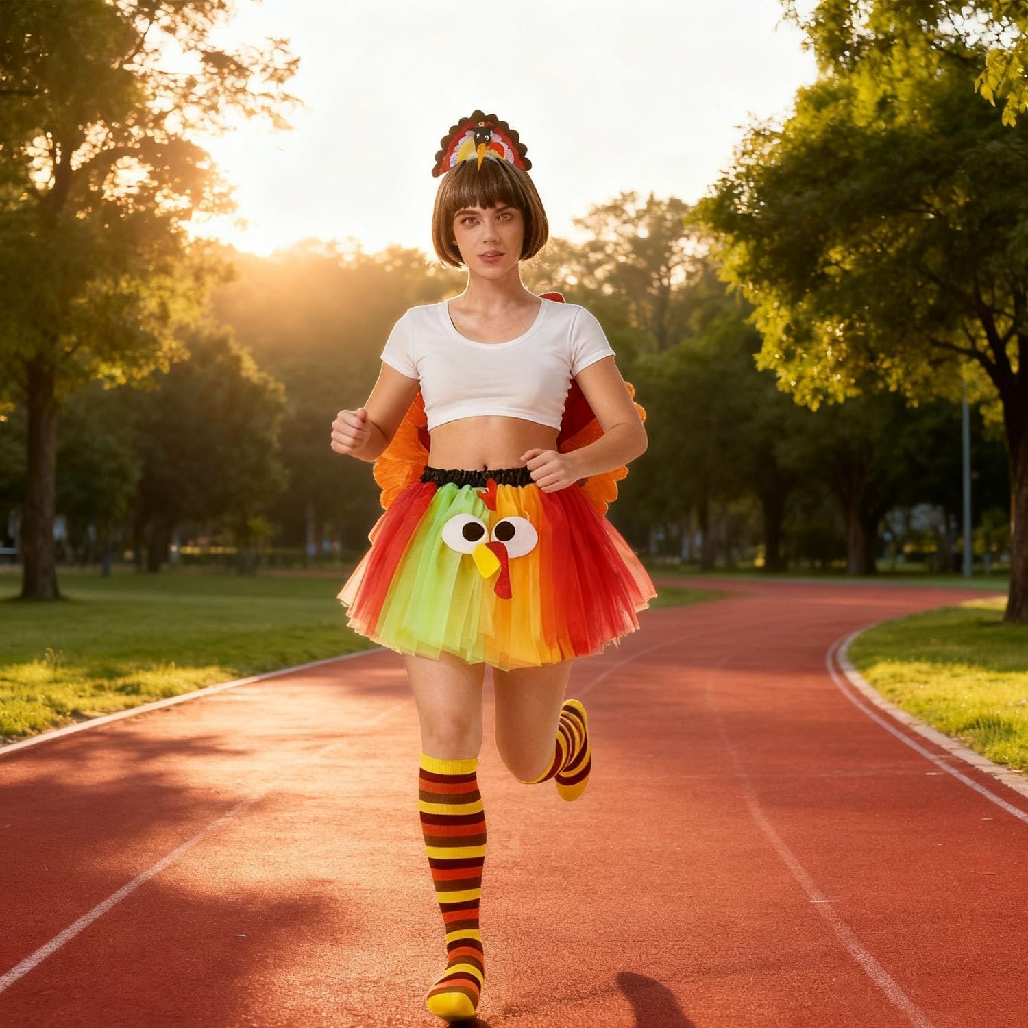 Thanksgiving Turkey Trot Costume Set Turkey Tutu Skirt Headband & Running Socks for Thanksgiving Party Dress Up - Image 6