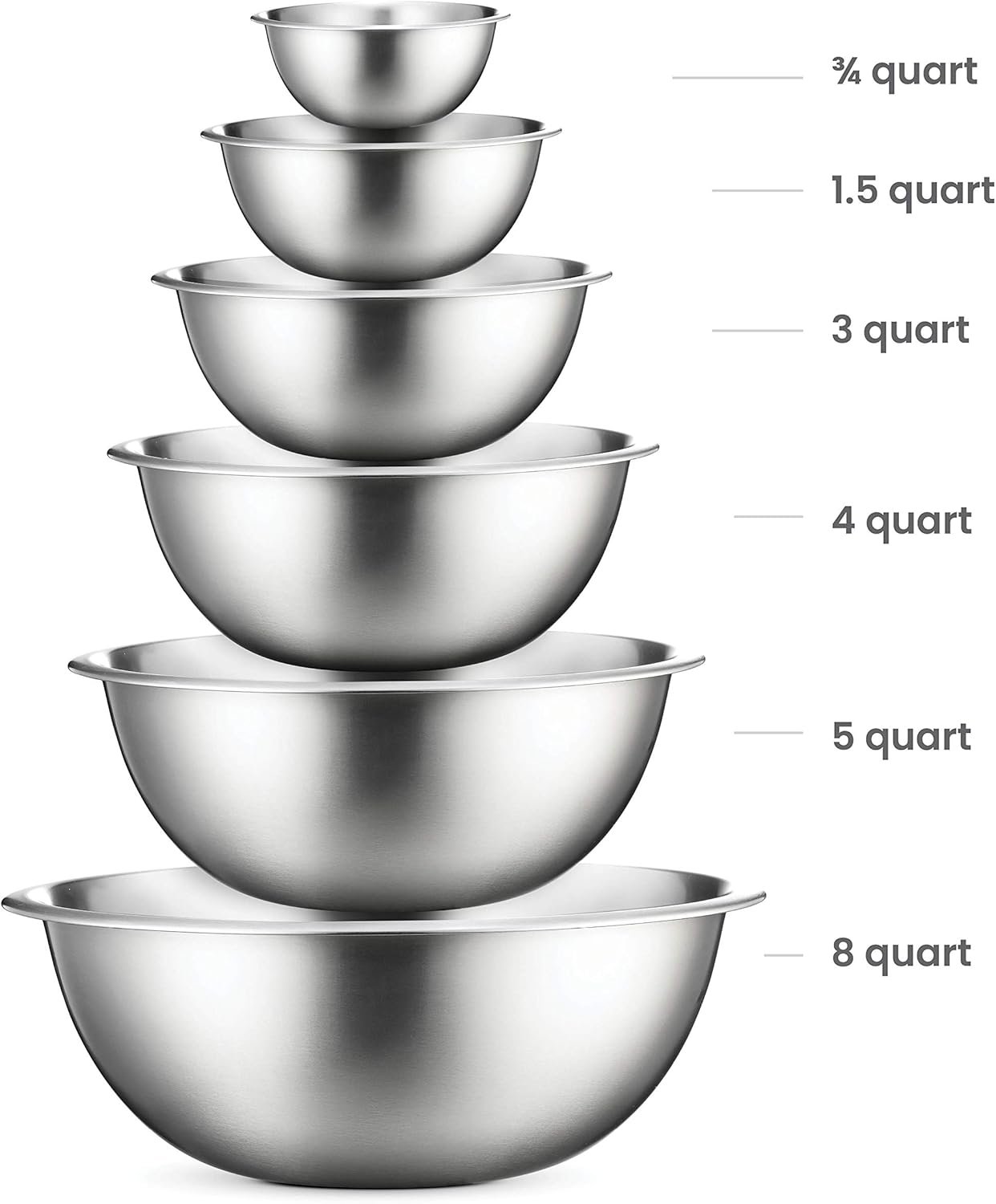 FineDine Stainless Steel Mixing Bowls Set, Dishwasher Safe, Up To 8 Quart Metal Mixing Bowls For Kitchen, Nesting, Large, Small, Big Food Prep, Cooking, Baking - Image 2