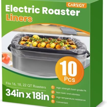 CAREGY Electric Roaster Liners 34 x 18 Inch 10 Counts Disposable Roaster Liners Fits 16, 18, 22 Quarts Roasters, Roasting Oven Liners Cooking Bags for Immediate Cleanup