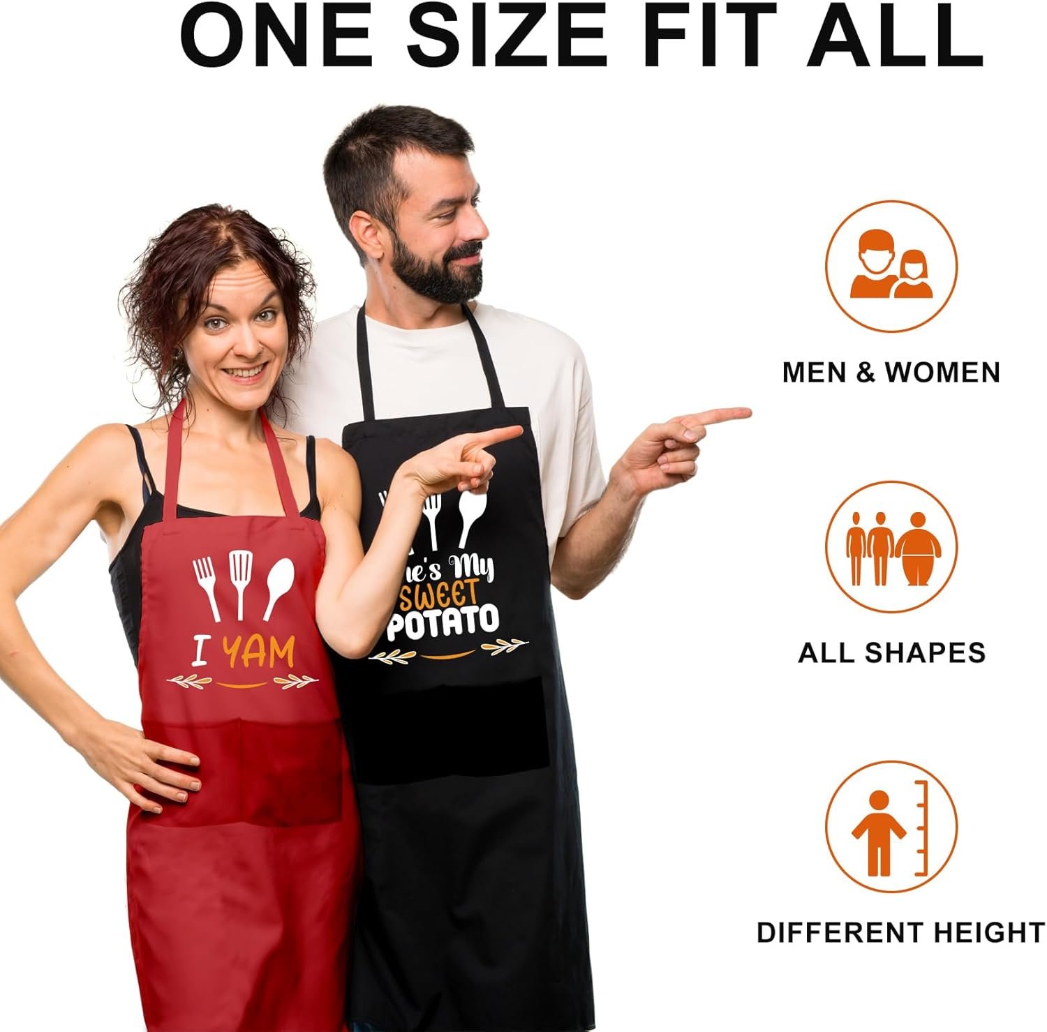 OARSE His and Hers Aprons for Cooking,Funny Couple Aprons Set and Adjustable Apron with 2 Pockets for Wedding Engagement Gifts - Image 3