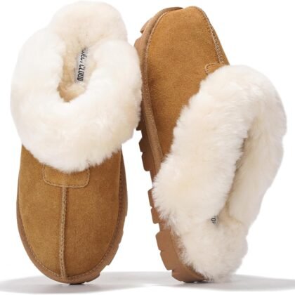 Project Cloud 100% Genuine Leather & Australian Shearling Slippers for Women - Cozy Memory Foam Women's Slippers (Hedy)