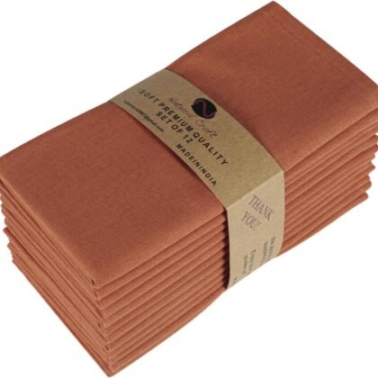 Cloth Napkins Set of 12 Cotton Linen 18x18 Inch - Soft Durable Washable - Ideal for Farmhouse Party Spring Summer Easter - Perfect Everyday Use Table Linen - Rust
