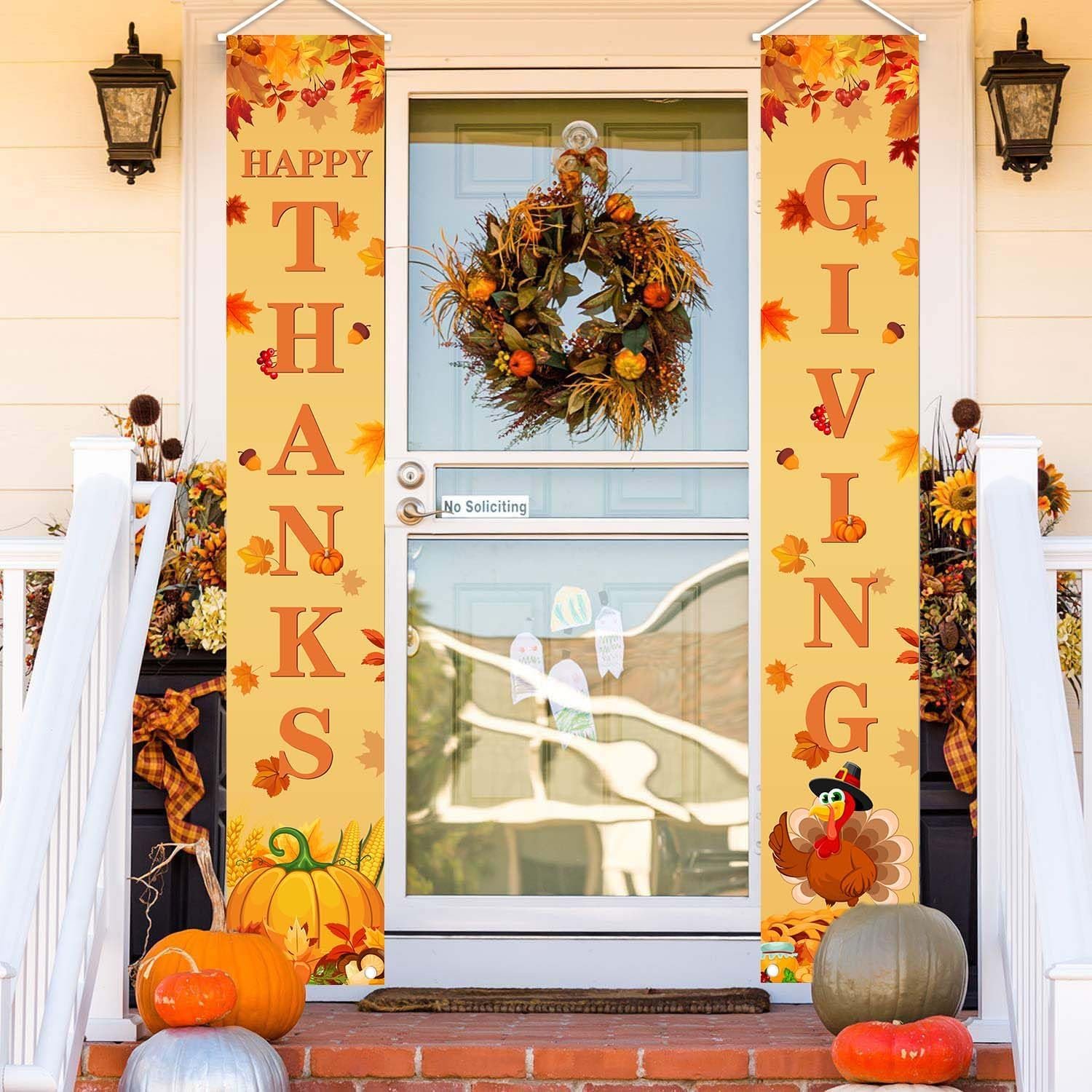 MEHOFOND Thanksgiving Banner, Door Mount, Fall Pumpkin Maple Leaves Door Decorations, Board Wall Hanging Farmhouse Supplies, Pumpkin Porch Decorations Outdoor for Home Office Holiday - Image 3
