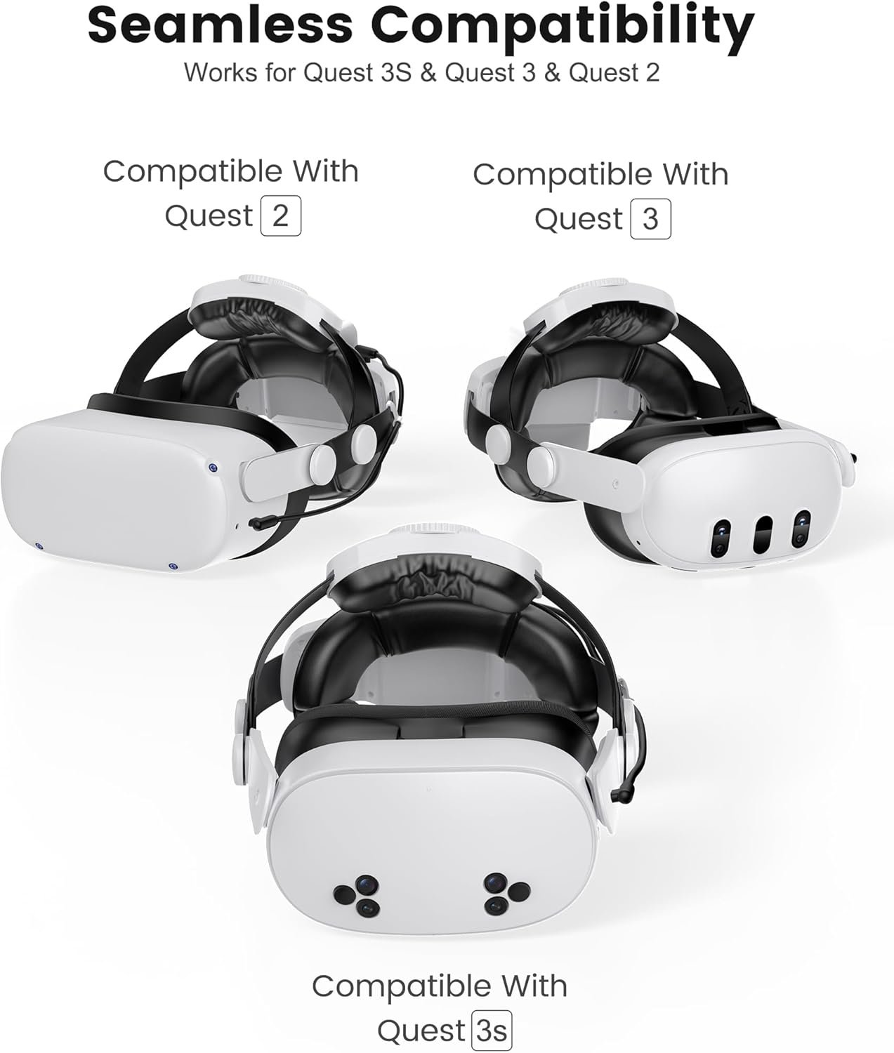 Kawaye for Meta Quest 3S/Quest 2/Quest 3 Head Strap, Double Knobs Adjustable Elite Strap Replacement,VR Headset Strap with Two Large Support Pad Enhanced Support, Reduce Pressure-MQ2000 - Image 2