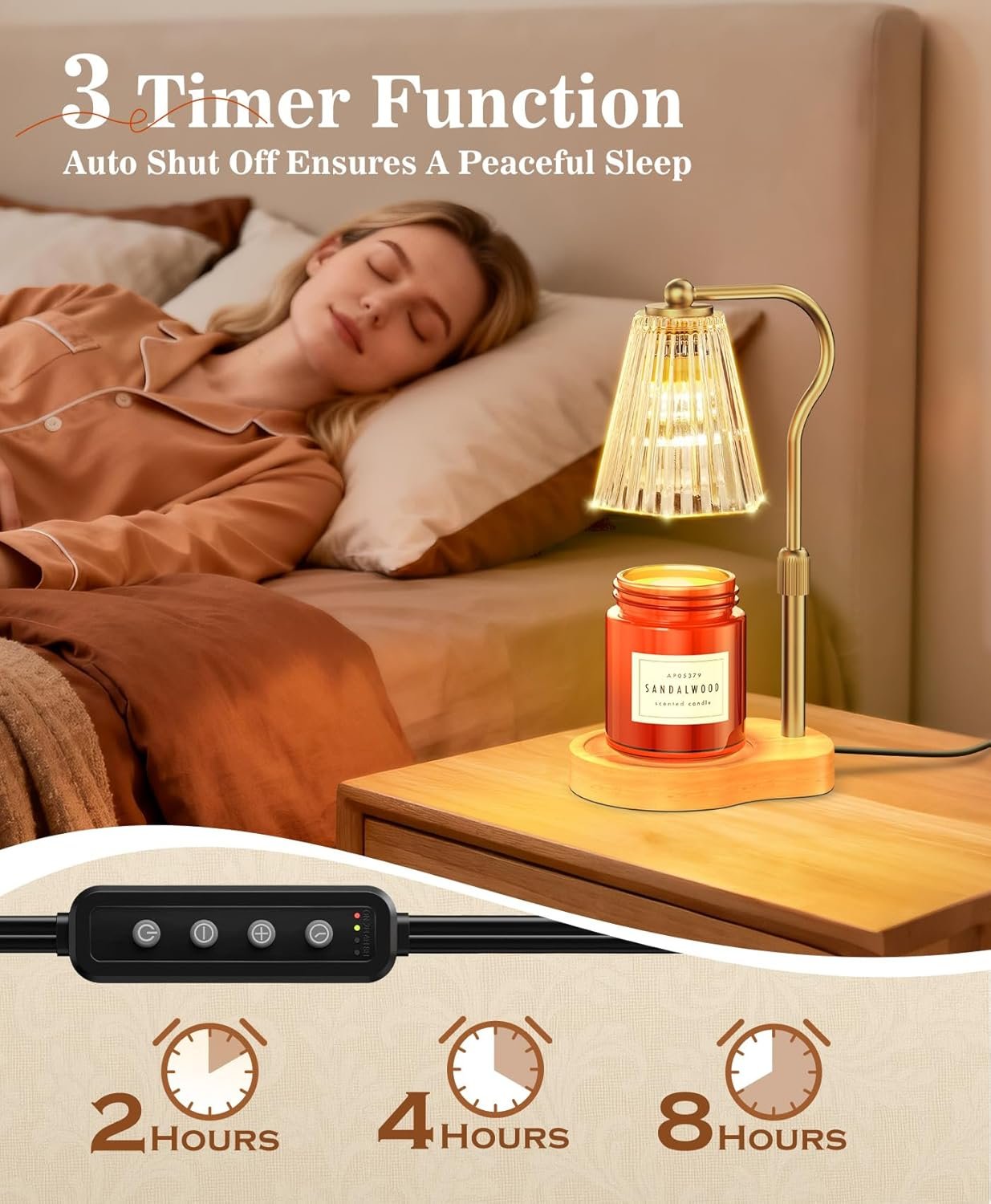 Candle Warmer Lamp, Wax Melt Warmer with 2 Bulbs for Scented Jar Candles, with Timer Dimmer Adjustable Height, Home Decor Gift for Girl Friend Mom Sister Women, No Flame No Smoke Warming Light, Amber - Image 5