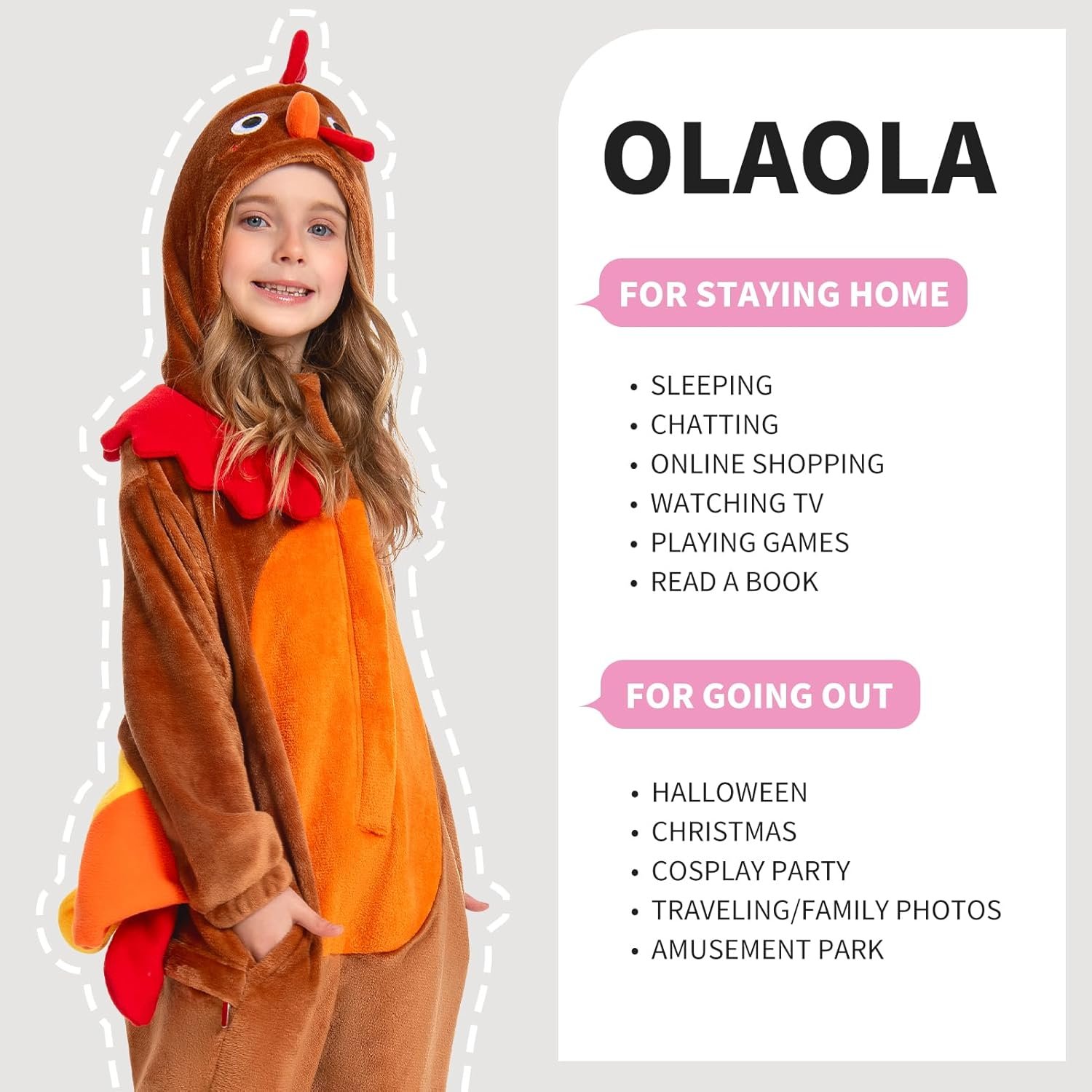 OLAOLA Kids Animal Onesie, Unisex Onesies, Plush Cosplay Pajamas for Girls Boys, One-Piece Sleepwear Halloween Costume - Image 6