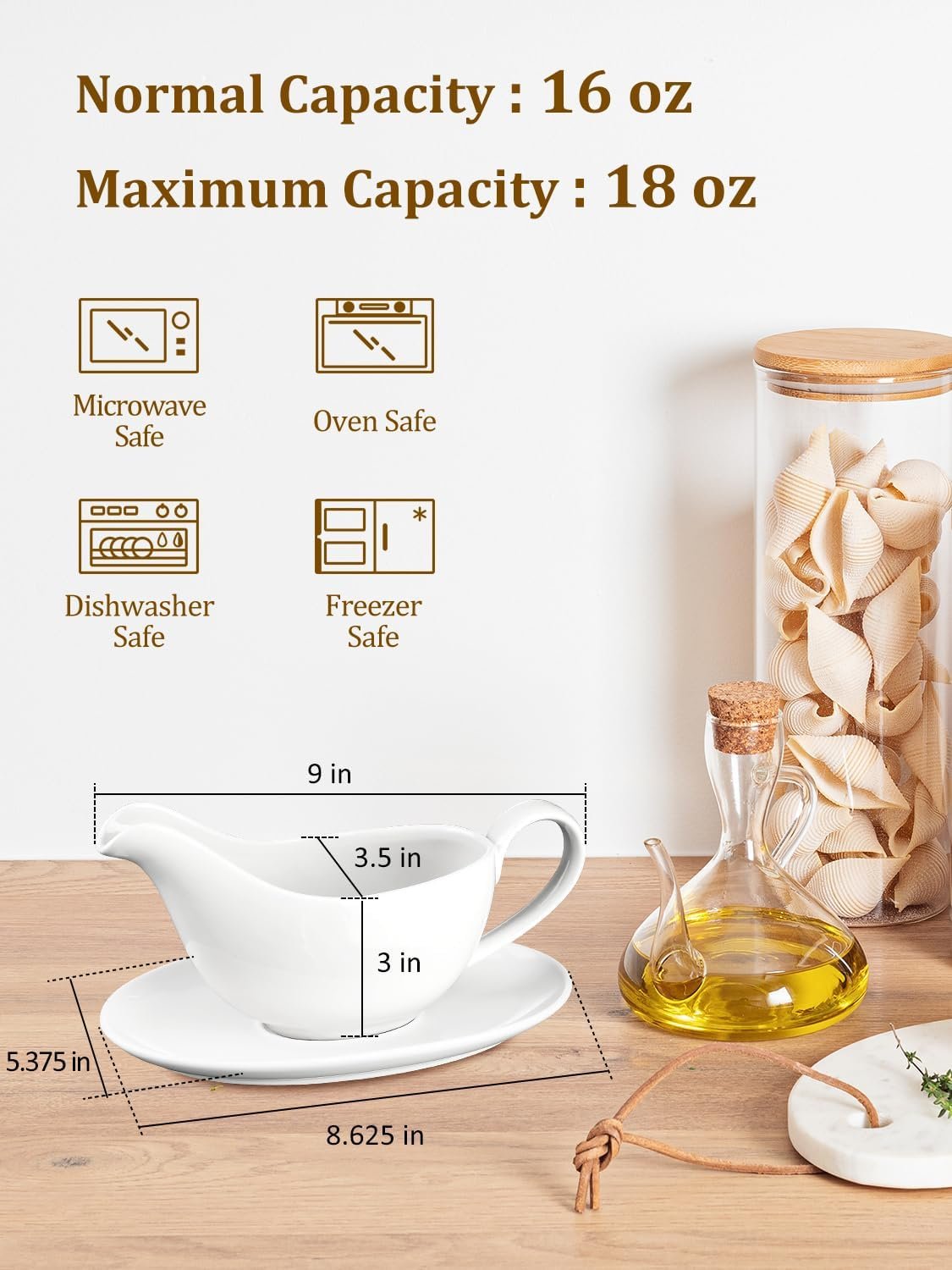 Yedio 18 oz Gravy Boat with Saucer, Large White Ceramic Gravy Boat, Boat and Tray for Turkey Beef Sauce, Salad Dressing, Creamer, Milk, Broth,Microwave and Dishwasher Safe - Image 2
