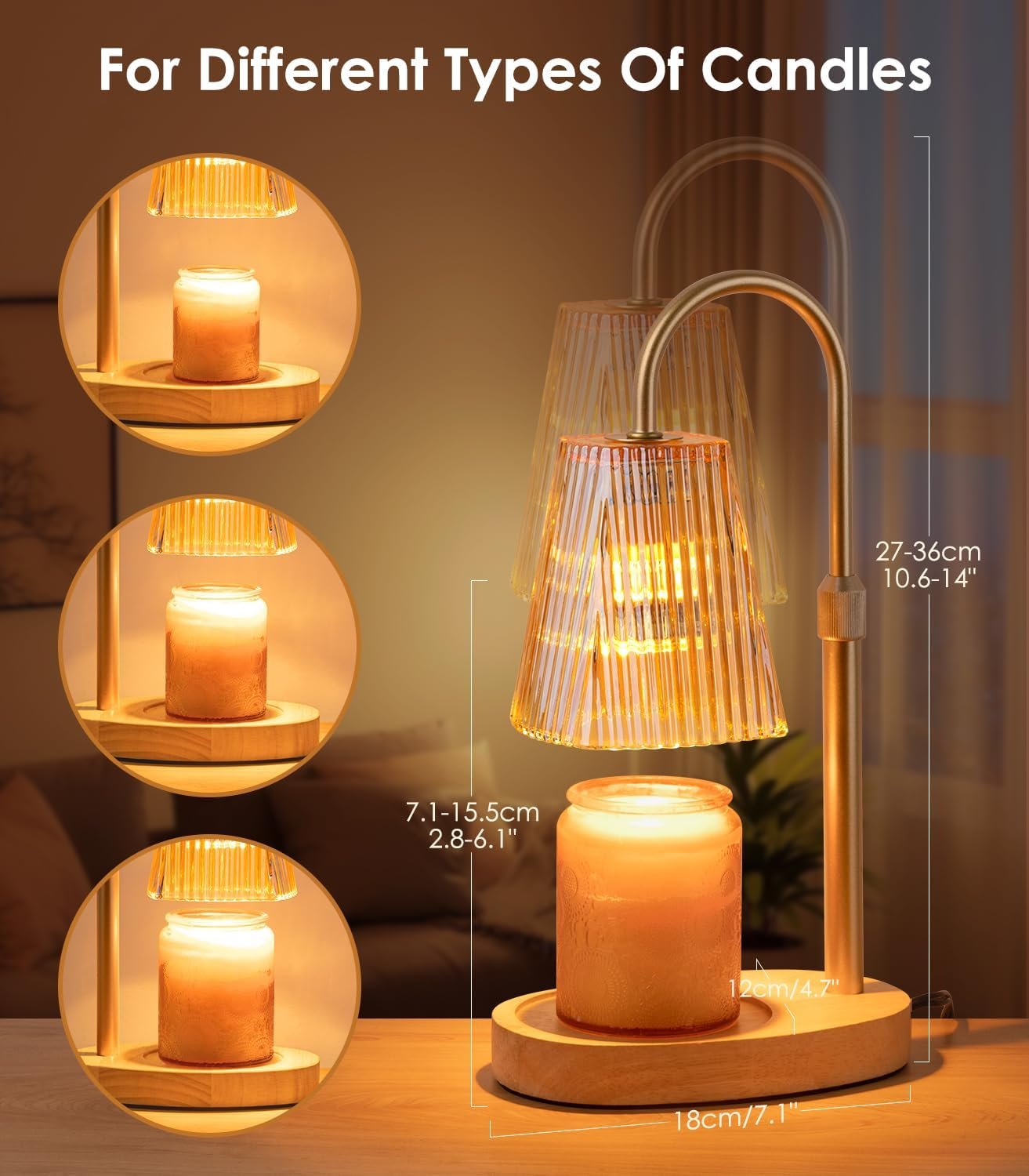 Candle Warmer Lamp - Dimmable Wax Melt Warmer with Amber Lampshade and 2 Bulbs for House Warming, Bedroom Decor - Image 6