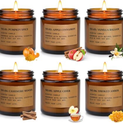 Fall Candles for Home Scented, 6 x 3.5 oz Soy Wax & 150 Hours Long Lasting Autumn Candles Sets, Gifts for Women Birthday Thanksgiving Day Merry Christmas | Pumpkin Spice, Apple Cinnamon