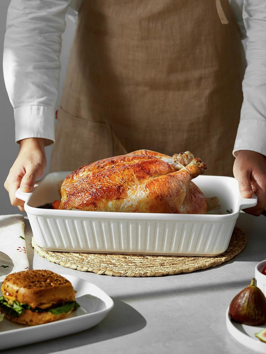 DOWAN Casserole Dish, 9x13 Ceramic Baking Dish, Large Lasagna Pan Deep for Oven, 4.2 Quarts Baking Pan with Handles, Oven Safe and Durable Bakeware for Lasagna, Home Decor, Wedding Gift, Soft White - Image 4