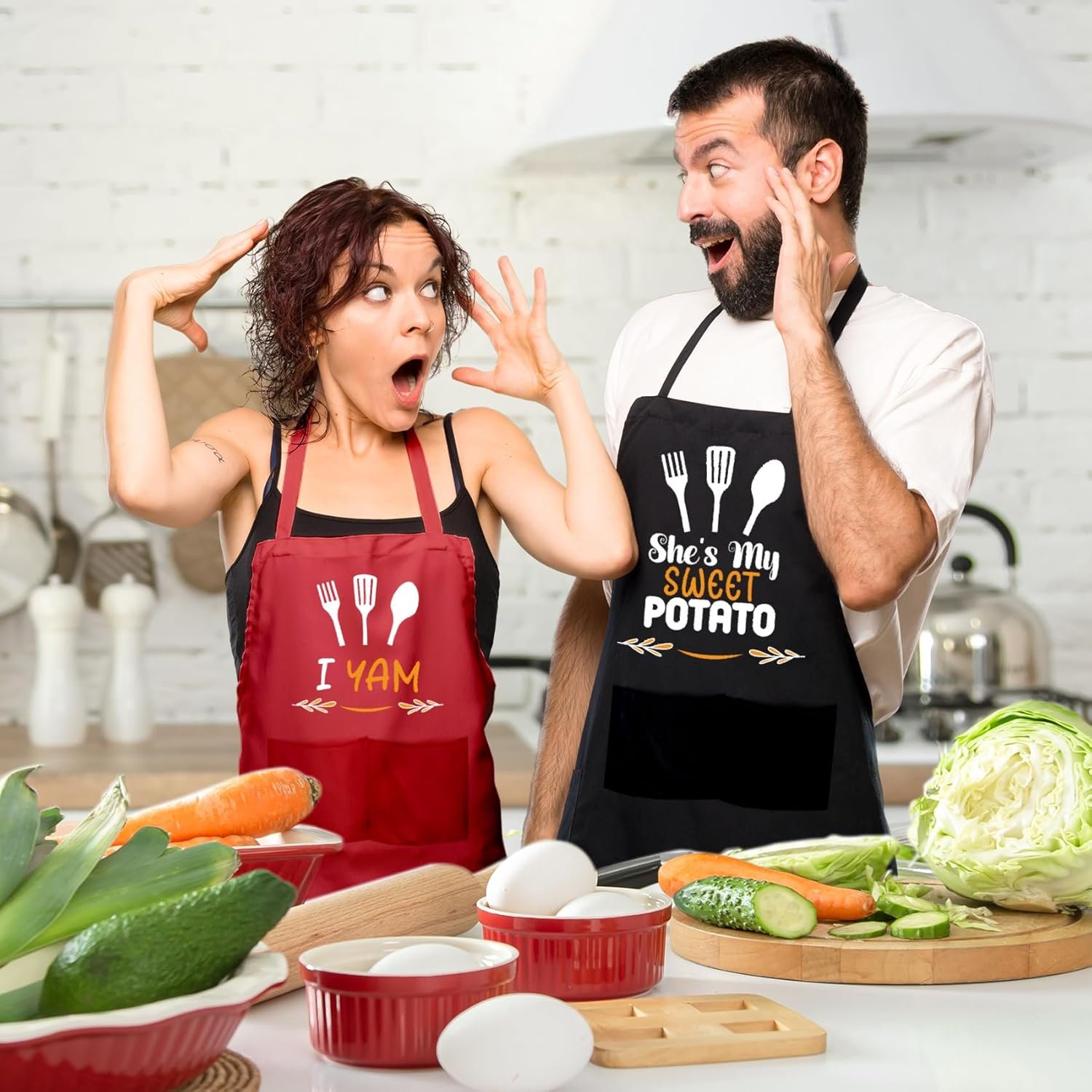 OARSE His and Hers Aprons for Cooking,Funny Couple Aprons Set and Adjustable Apron with 2 Pockets for Wedding Engagement Gifts - Image 6