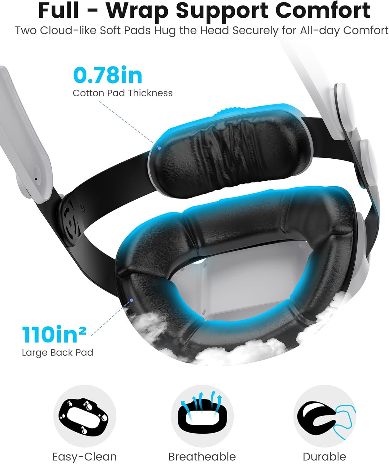 Kawaye for Meta Quest 3S/Quest 2/Quest 3 Head Strap, Double Knobs Adjustable Elite Strap Replacement,VR Headset Strap with Two Large Support Pad Enhanced Support, Reduce Pressure-MQ2000 - Image 5