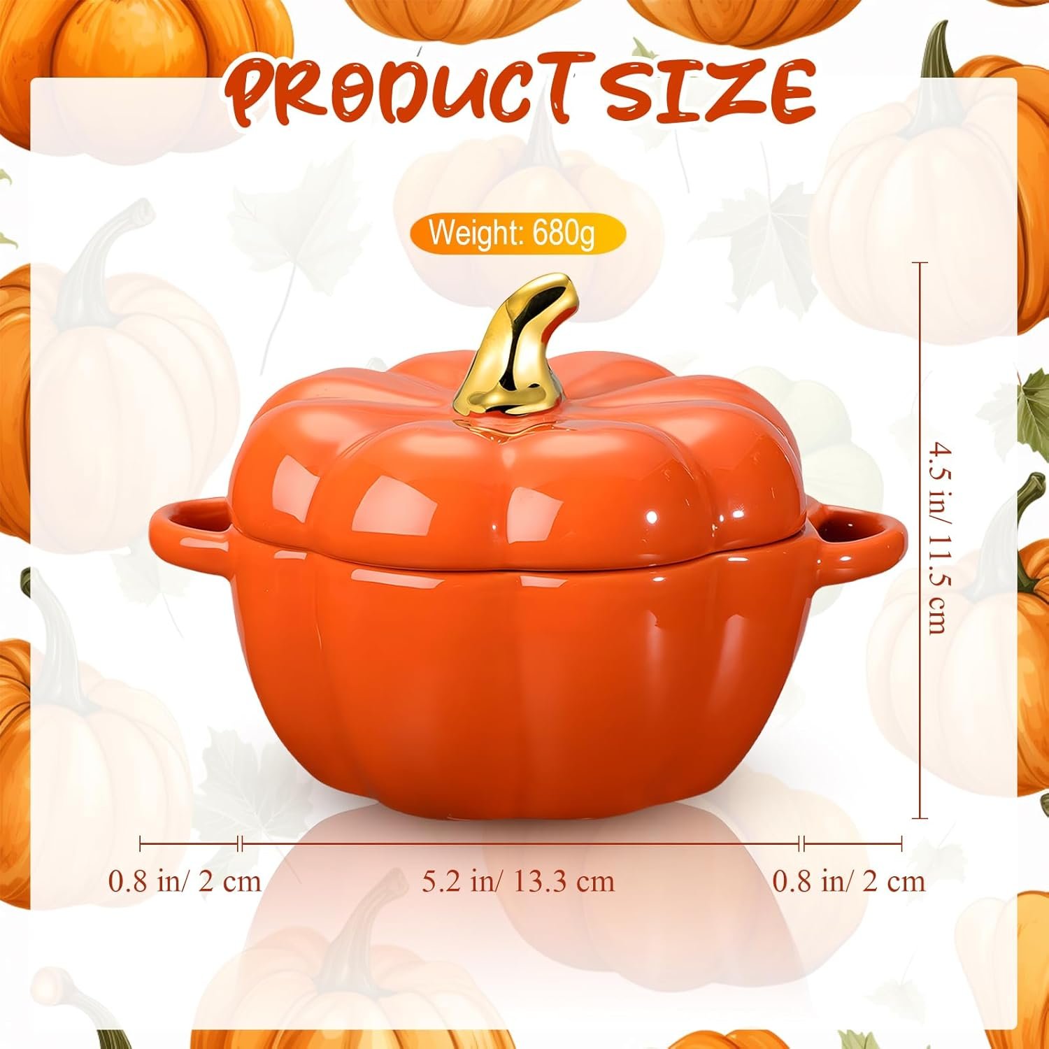 Yaomiao 6 Pcs Pumpkin Ceramic Bowl 15 oz Pumpkin Soup Bowl Pumpkin Shape Storage Jar with Lid and Handles for Home Halloween Party Kitchen Tableware(Orange) - Image 4