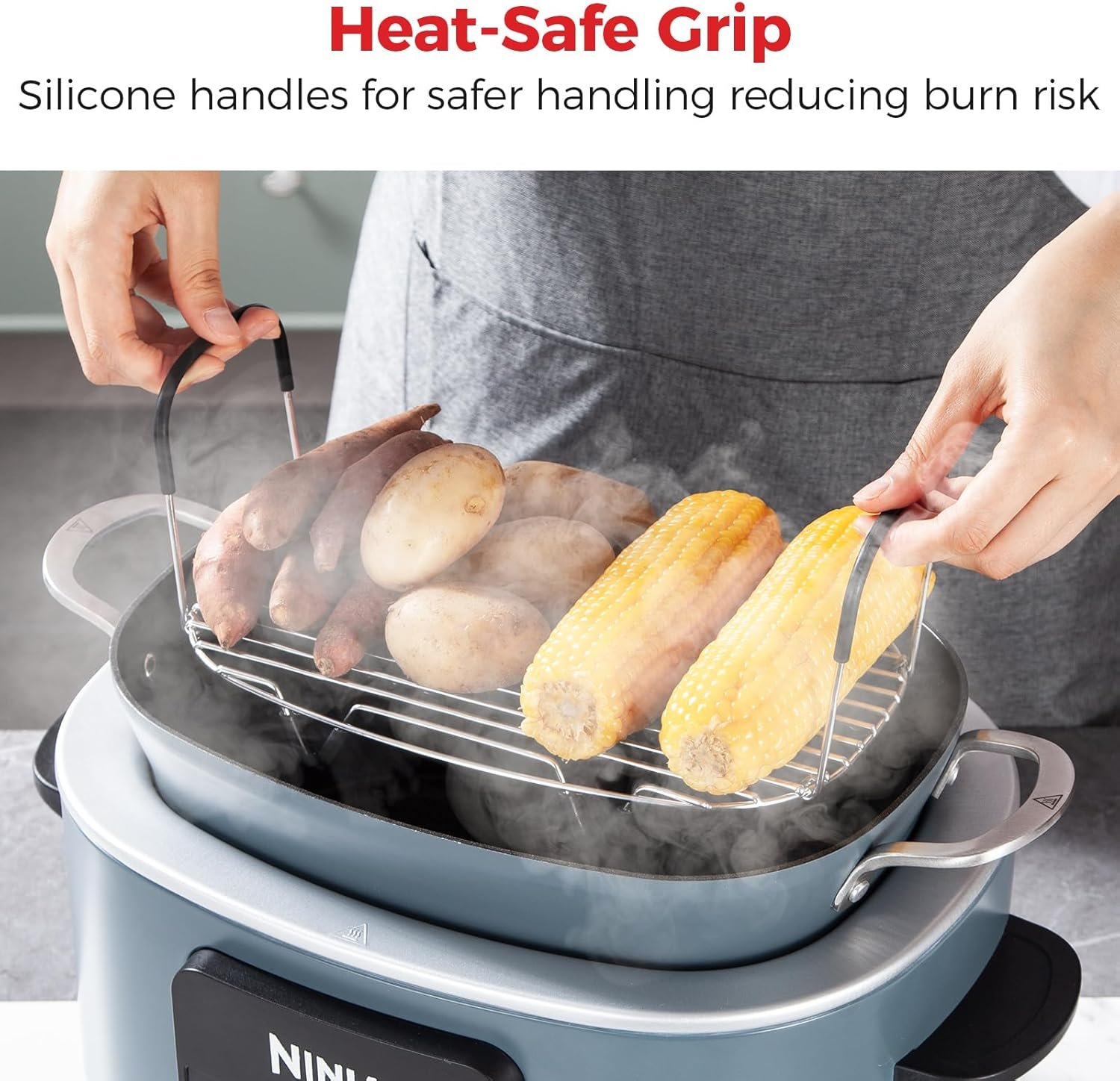 Goldlion Steam and Roast Rack Compatible with Ninja Crockpot Slow Cooker - Stainless Steel Roasting Rack with Silicone-Protected Feet & Handles - Accessories for Ninja Foodi Possiblecooker - Image 3