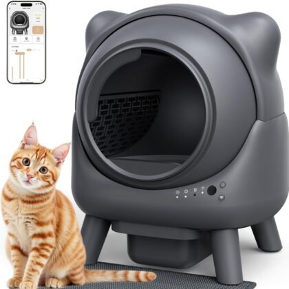 Self Cleaning Litter Box, Automatic Litter Box, FEELNEEDY Odor Control Robot, Cat Ears Design, 65L APP Real-Time Monitor, Cat Litter-Boxs for Multiple Cats, Safety Sensors, with 1 Trash Bag