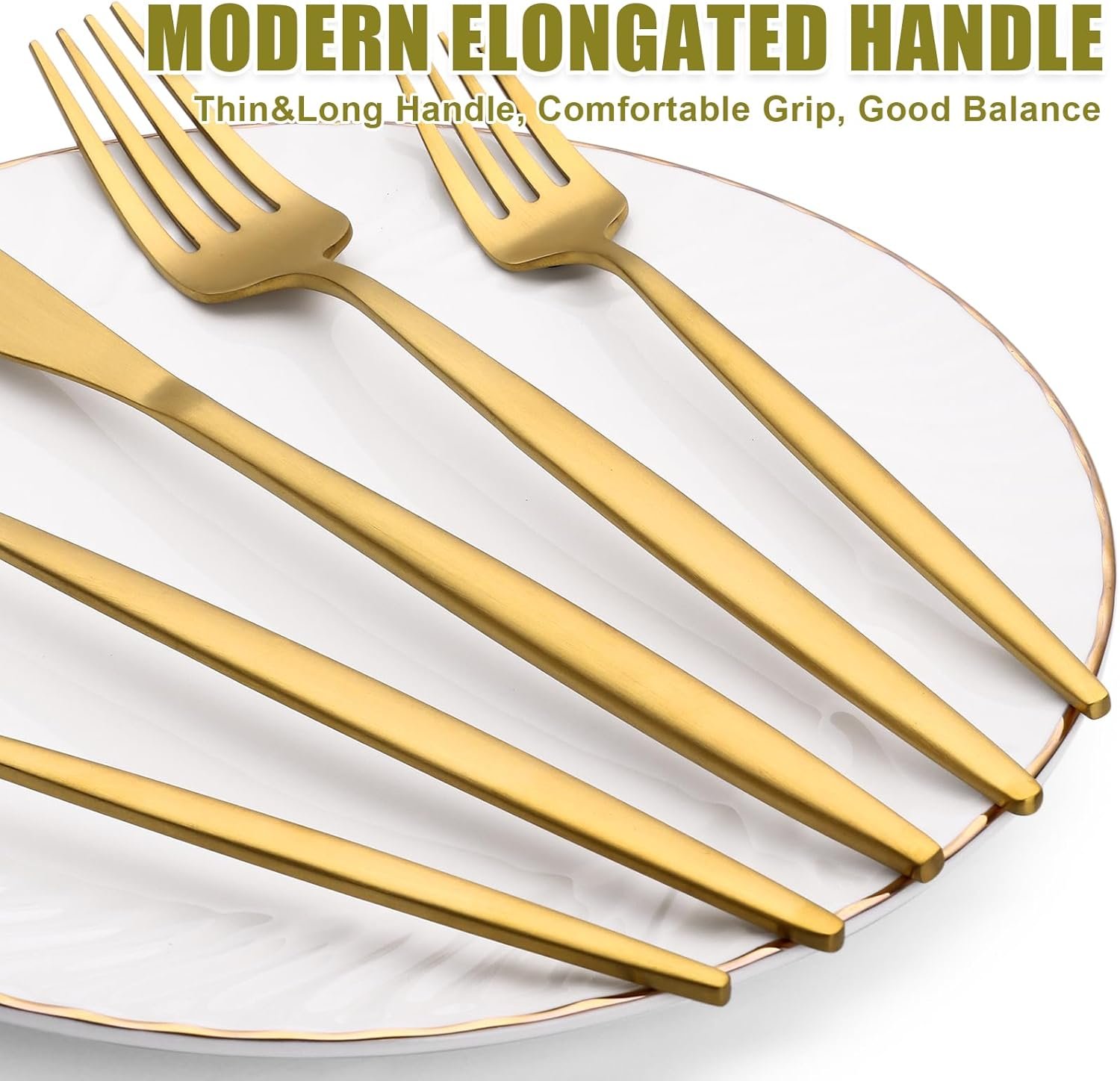 40 Piece Gold Silverware Set for 8, Terlulu Stainless Steel Flatware Set, Gold Cutlery Set Utensils Set, Tableware Include Forks Knives Spoons for Home Kitchen Restaurant Wedding, Satin Finish - Image 4