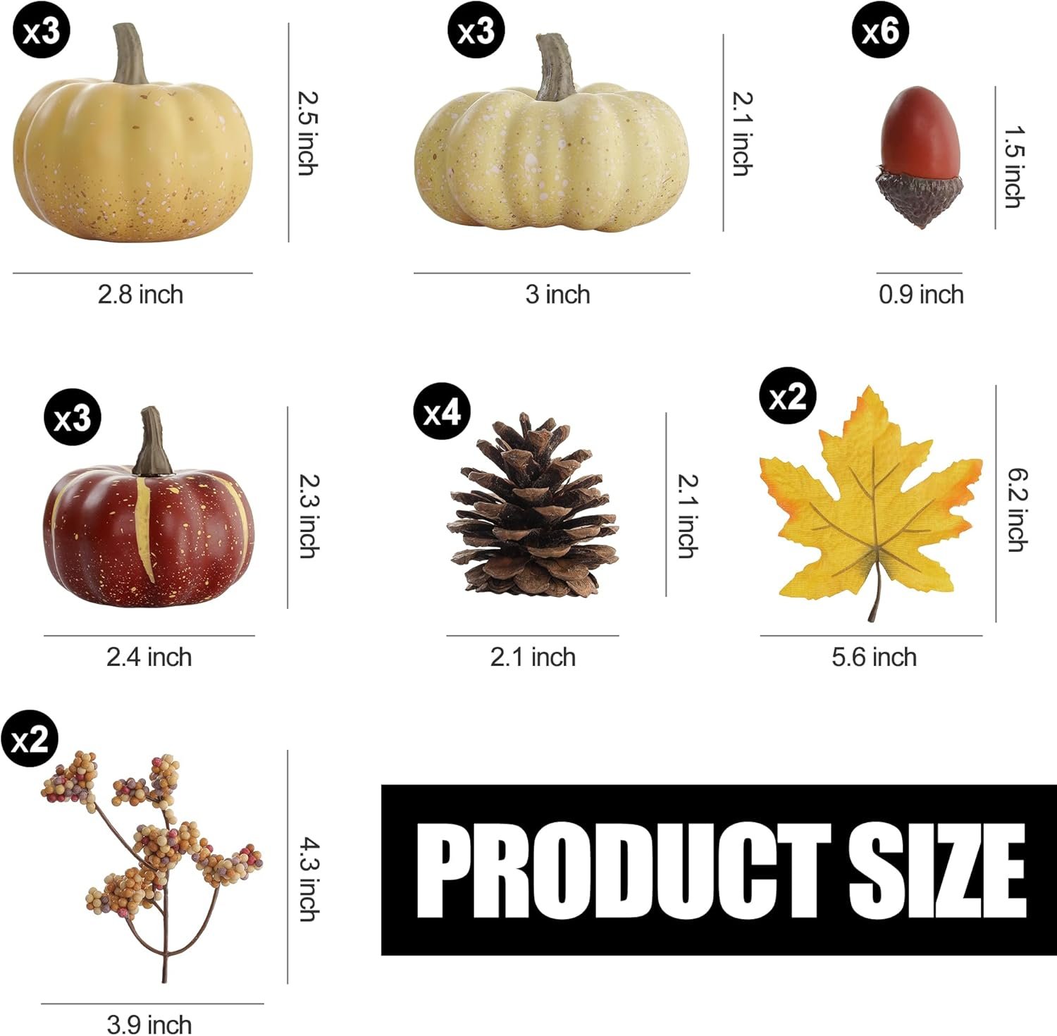 Artgar Pumpkin Decor Set, 23 PCS Fall Harvest Decorations Including Mini Pumpkins, Acorns, Pinecones, Berries, Maple Leaves for Home Table Wedding DIY Fall Halloween Thanksgiving Decor - Image 2