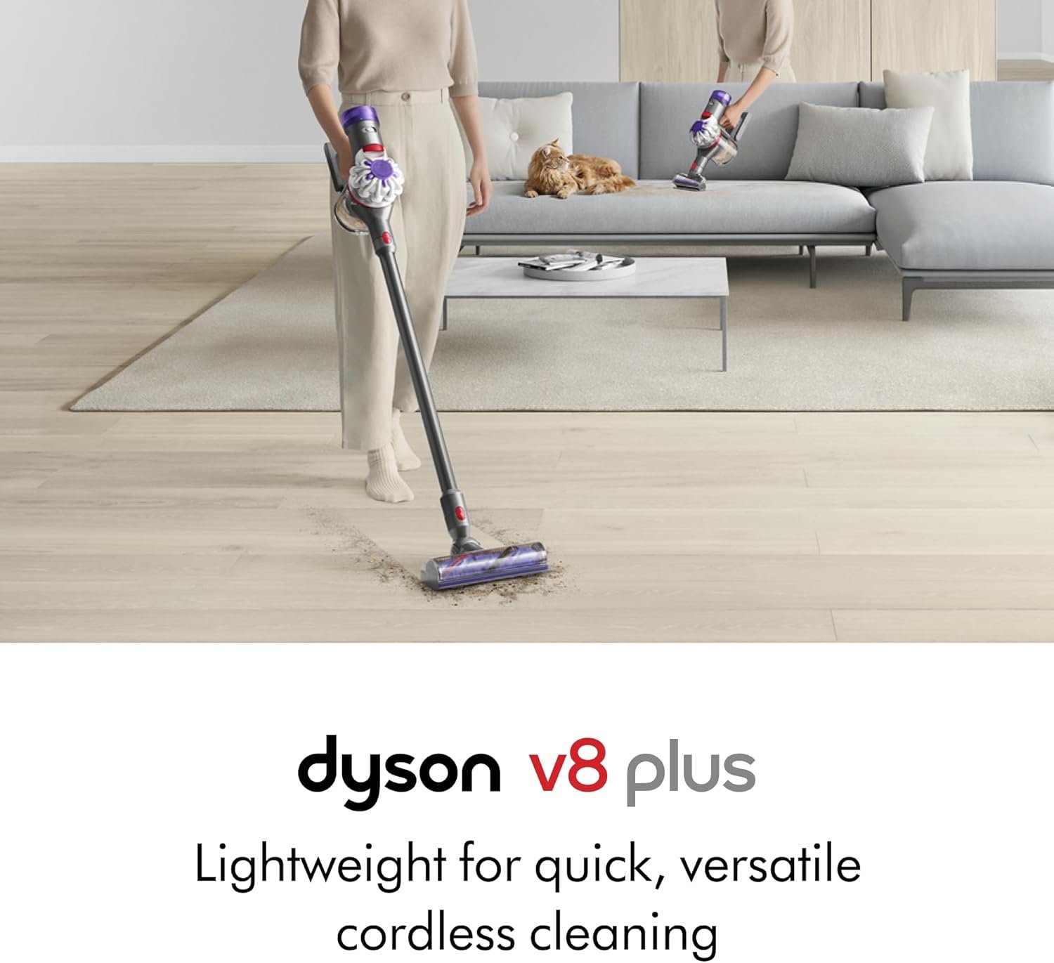 Dyson V8 Plus Cordless Vacuum, Cleans Hard Floors and Carpets, Detangles, Converts to Handheld, 115AW, 2 Power Modes, Up to 40 Minutes¹ - Image 2
