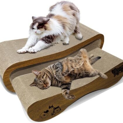 2 in 1 Cat Scratcher Bed, Cat Scratching Board, Cats Scratcher Set, Scratch-Resistant Cat Scratching Post Large (27.5L X 9H in.) and Small (24.5L X 6H in.), Corrugated Cardboard