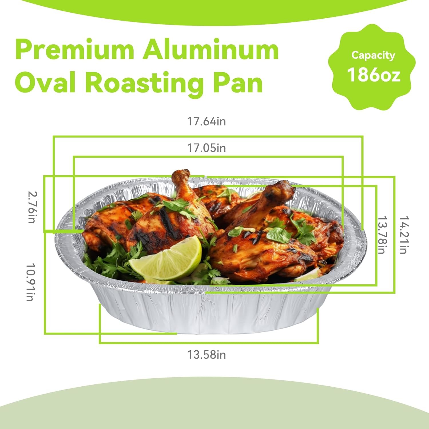 Aluminum Foil Pans, Disposable Oval Roasting Pan, Extra Large Foil Pan,Disposable & Durable Pan For Thanksgiving, Perfect for Chafing, Serving, Cooking a turkey& Meal Prep (20 Pack) - Image 2