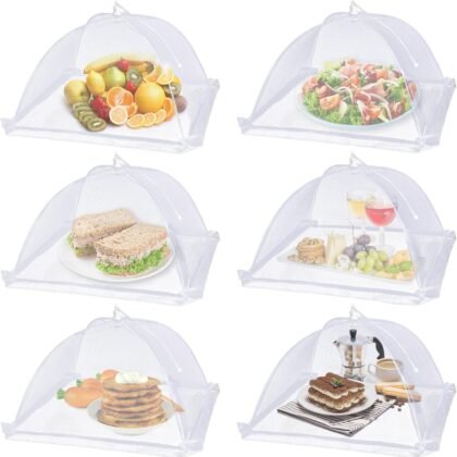 Large Food Cover,6 Pack Mesh Food Tent,17"x17",White Nylon Covers,Pop-Up Umbrella Screen Tents,Patio Net for Outdoor Camping, Picnics, Parties,BBQ,Collapsible and Reusable