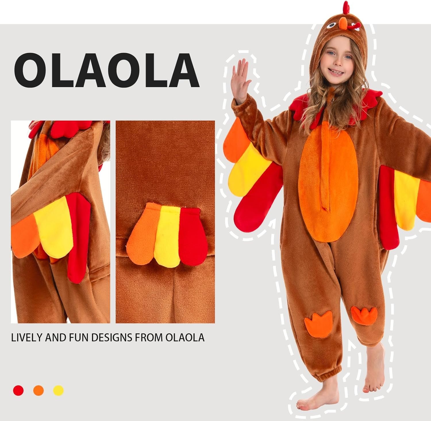 OLAOLA Kids Animal Onesie, Unisex Onesies, Plush Cosplay Pajamas for Girls Boys, One-Piece Sleepwear Halloween Costume - Image 3