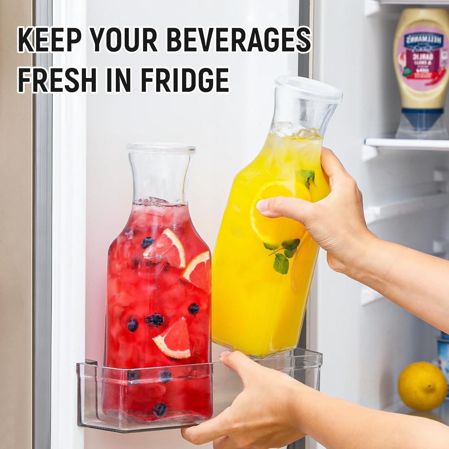 Set of 4 Square Glass Carafe with Lid, 1 Liter Clear Glass Pitcher, Beverage Serveware Carafe for Mimosa Bar, Brunch, Cold Water, Juice, Milk, Iced Tea, Lemonade - Image 5