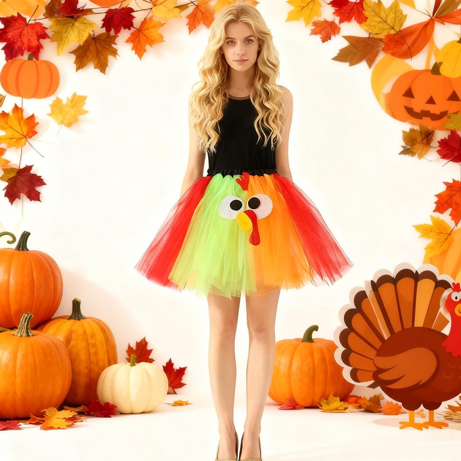 Thanksgiving Turkey Trot Costume Set Turkey Tutu Skirt Headband & Running Socks for Thanksgiving Party Dress Up - Image 4