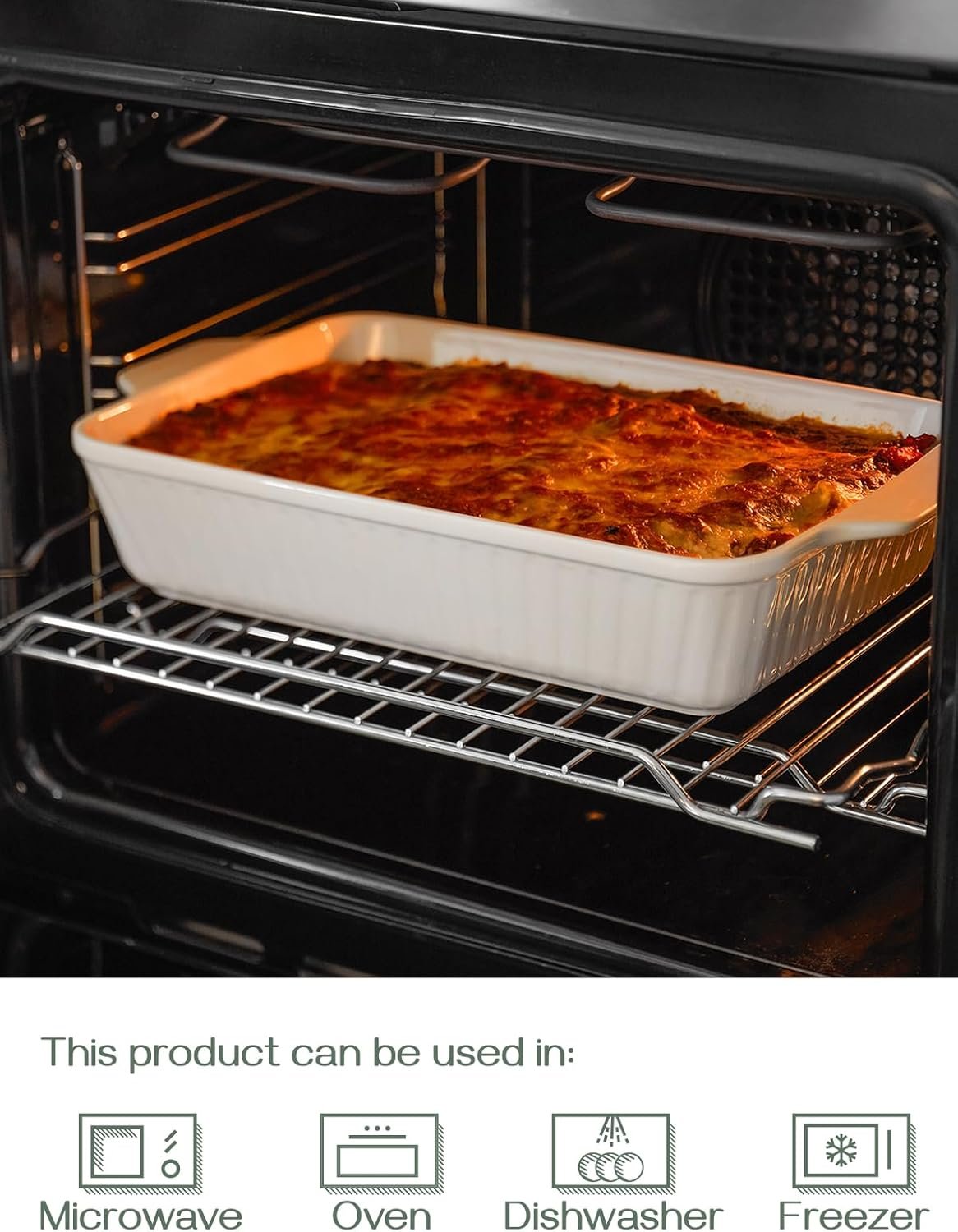 DOWAN Casserole Dish, 9x13 Ceramic Baking Dish, Large Lasagna Pan Deep for Oven, 4.2 Quarts Baking Pan with Handles, Oven Safe and Durable Bakeware for Lasagna, Home Decor, Wedding Gift, Soft White - Image 5