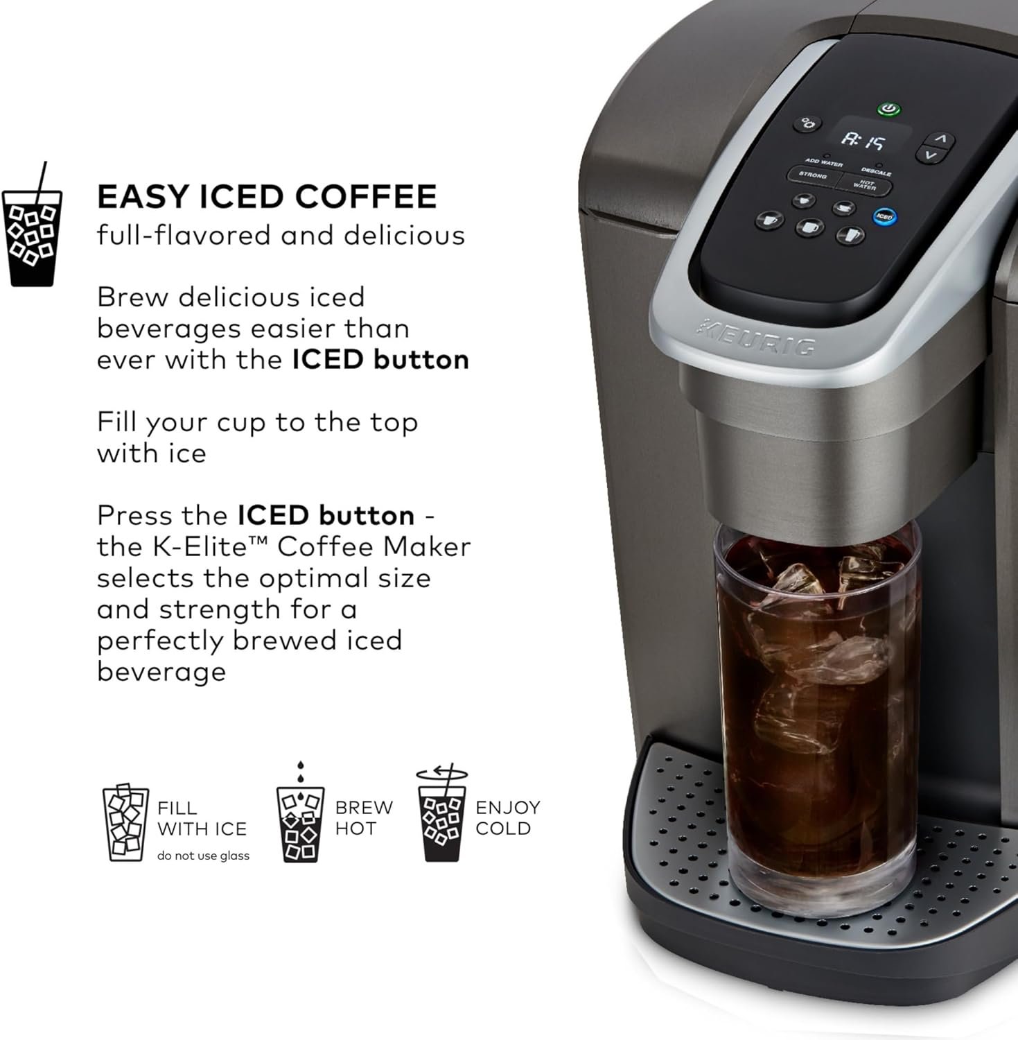 Keurig K-Elite Single Serve K-Cup Pod Coffee Maker, with Strength and Temperature Control, Iced Coffee Capability, 8 to 12oz Brew Size, Programmable, Brushed Slate - Image 5