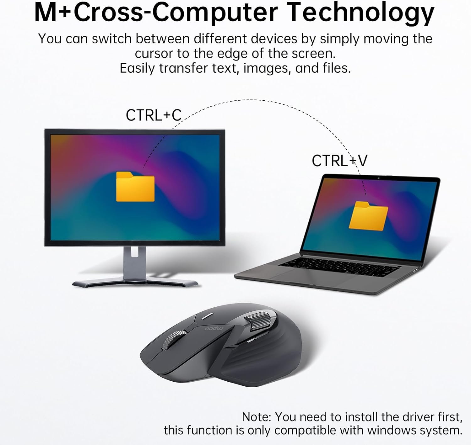 Rapoo MT760 Multi-Device Wireless Mouse, Bluetooth 5.0 and 2.4G Multi-Mode Connection, Up to 4 Devices, 11 Programmable Buttons, 4K DPI, 90 Days Battery Life, PC, Matte Black - Image 3