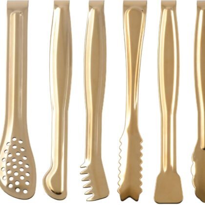 Gold Plated Mini Serving Tongs Set 6-Inch Appetizers Tongs Stainless Steel Small Sugar Cube Tongs Ice Tongs, Set of 6