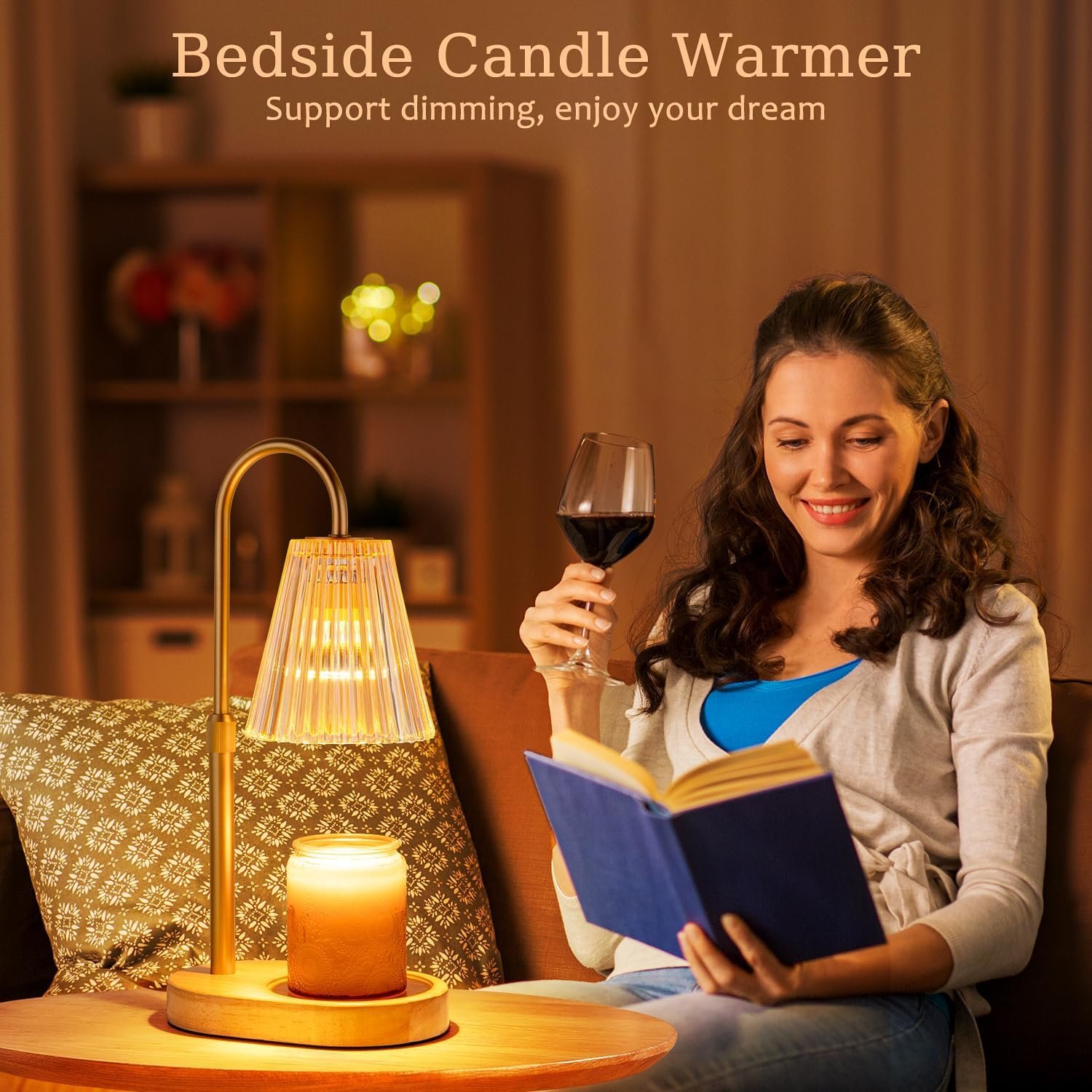 Candle Warmer Lamp with Timer: Electric Candles Wax Warmers Glass Lamps for Jar Candles Burner Adjustable Height and Dimmable Light Modern No Flame Scented Candle Warming Lantern, Amber - Image 6