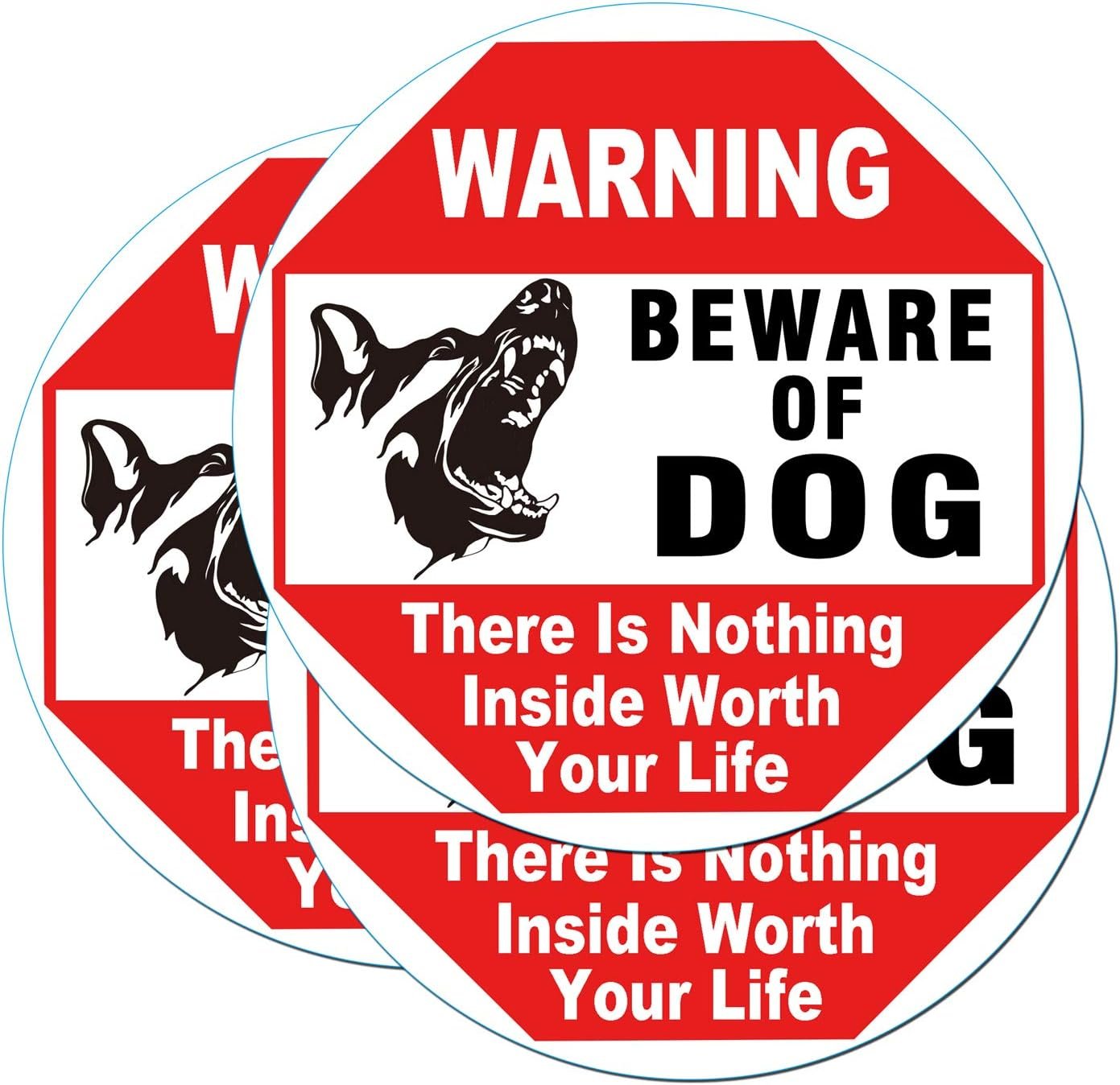3 Set Warning Signs Beware of Dog There is Nothing Here Worth Your Life Protected by Armed Property Owner Sign Static Cling Decal Inside Outside Window 6 x 6 Inch Removable and Reusable