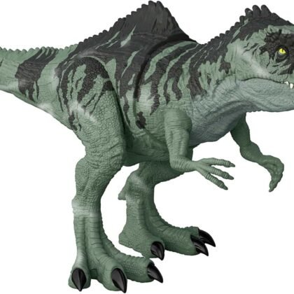 Mattel Jurassic World Dominion Strike 'n Roar Dinosaur Action Figure, Giganotosaurus Gray Dino Toy with Striking Motion & Sounds