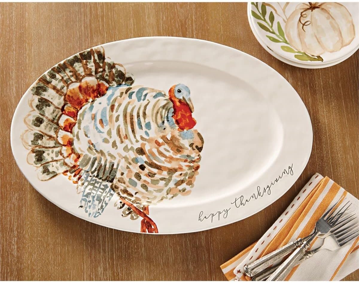 Mud Pie Watercolor Turkey Platter, White, 14"" x 20 1/2" - Image 2