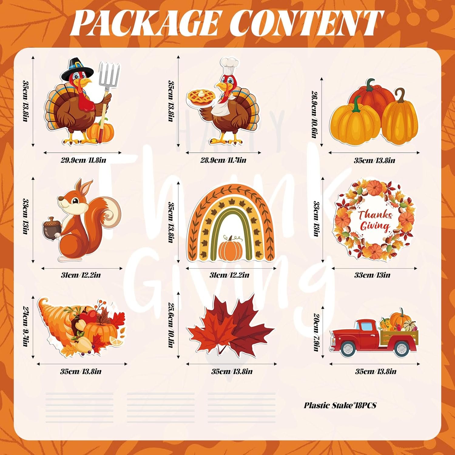 9 pcs Thanksgiving Yard Signs with Stakes, Maple Turkey Pumpkin Squirrel Lawn Signs Harvest Garden, Fall Autumn, Thanksgiving, Harvest Party Outdoor Decorations - Image 2